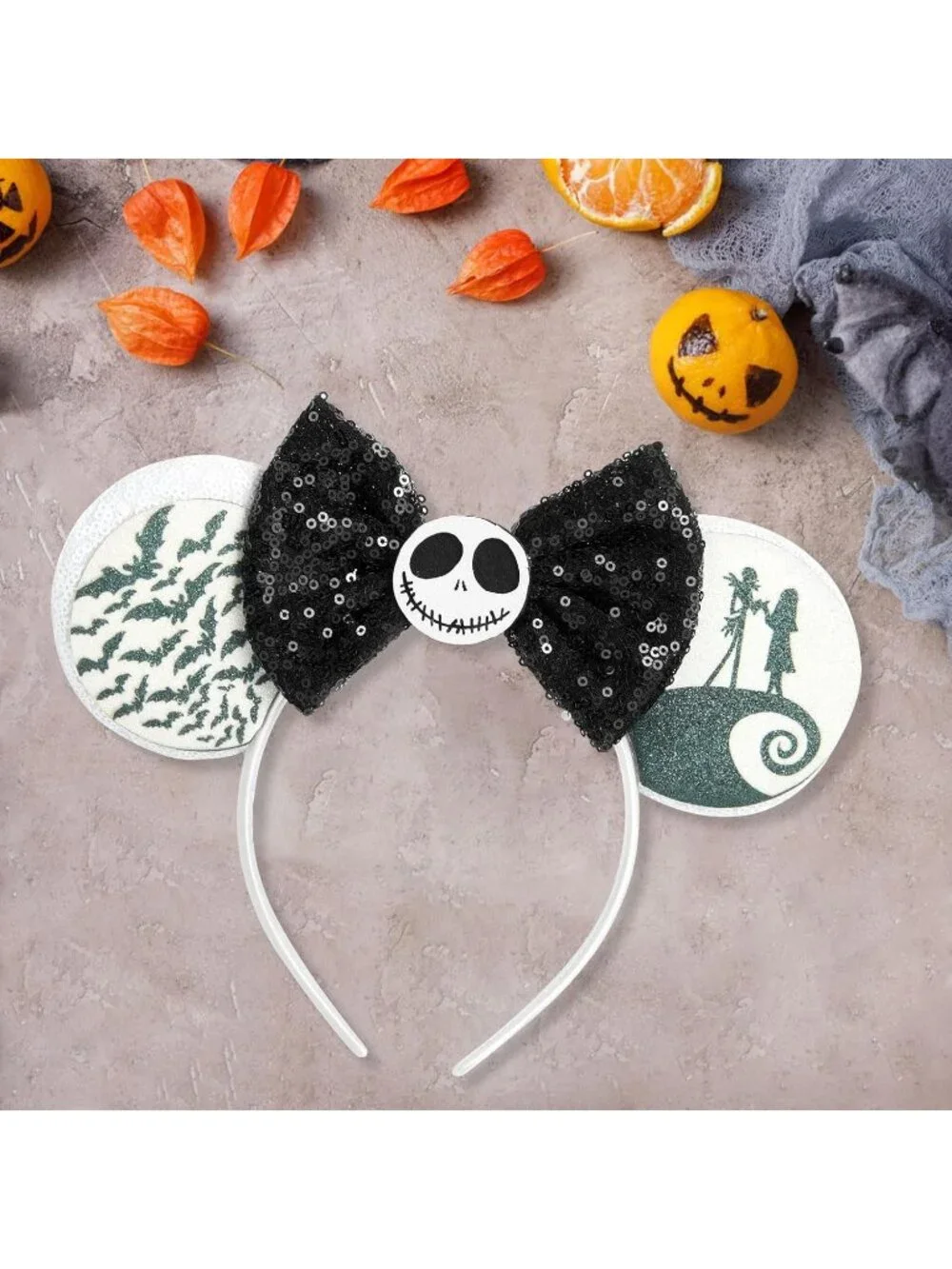 Women Ghost Bat Sequin Bow Mickey Mouse Hair Headband for Cosplay